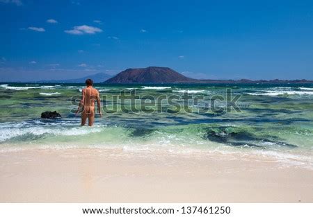 Male Naturist On Fuerteventura Corralejo Beaches Stock Photo