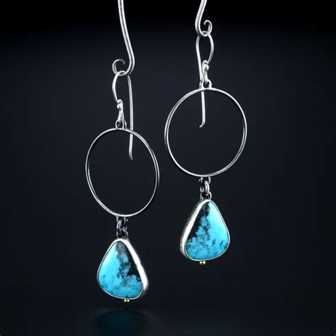 Kingman Turquoise Earrings Fabricated Sterling Silver And 18k Gold