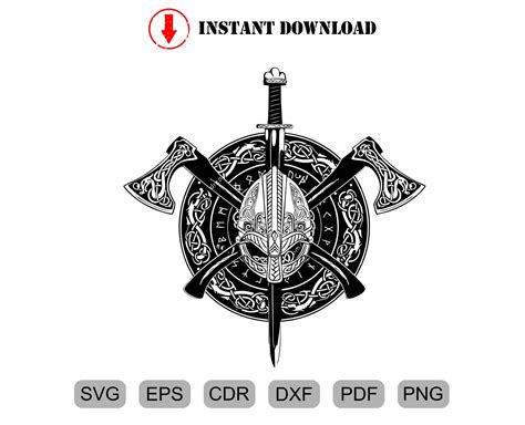 Viking Shield And Axes Coat Of Arms Norse Tattoo Art Logo Svg Etsy