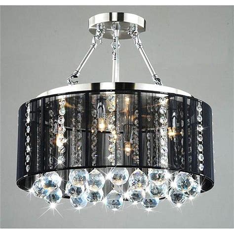 A series of crystal blocks make up the shade, resulting in beautiful light refracting and reflection. BLACK DRUM SHADE CHROME CRYSTAL CEILING CHANDELIER PENDANT ...