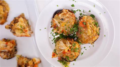 Bake at 350 degrees f about 20 minutes, or until mushroom has give to it and is cooked through. Crab & Cheddar Stuffed Mushrooms | Recipe | Appetizer ...