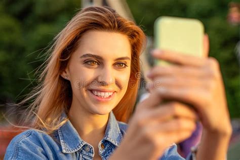 Beautiful Fashion Girl Doing Selfie With Phone At Sunset Stock Image Image Of Girls Adult