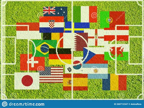 Aerial View Of Soccer Field With Ball And Flag Stock Image Image Of