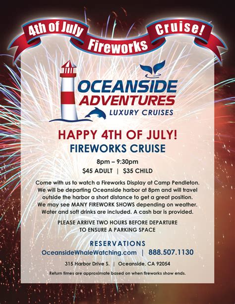 Oceanside Adventures 4th Of July Fireworks Cruise Oceanside Chamber