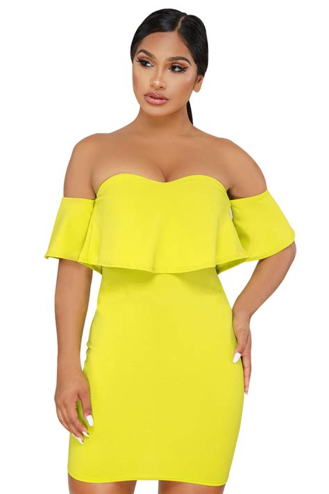 Yellow Off The Shoulder Ruffle Mini Dress Lc220344yellow 999 Cheap Colored Contacts