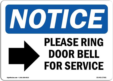 Osha Notice Signs Please Ring Door Bell For Service Sign