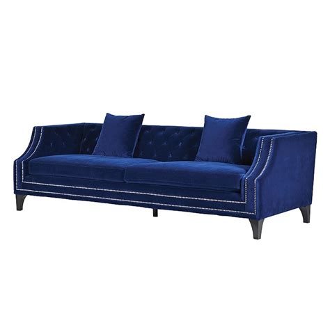 Heath Blue Velvet Sofa With Silver Studs Bed Bath Home