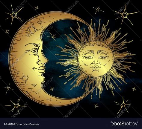 Crescent Moon And Sun Vector Soidergi Moon And Sun Painting