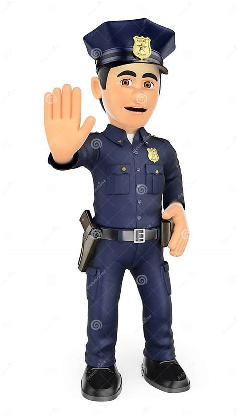 3d Policeman Ordering To Stop With Hand Stock Illustration