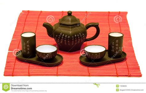 Chinese Tea Set On Red Mat Stock Illustration Illustration Of Bamboo