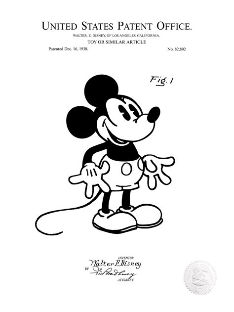 Mickey Mouse 1930 Walt Disney Patent Print