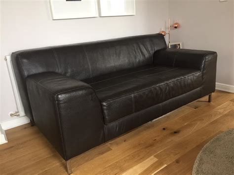 Ikea Kramfors Brown Leather 2 Seater Sofa Excellent Condition In