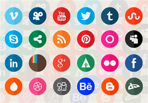 20 Flat Circle Social Media Icons Set Png Welovesolo