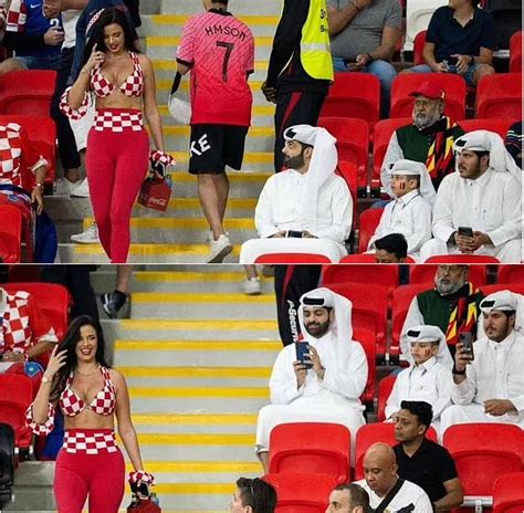 Smiling Qatari Fans Spotted Oogling Miss Croatia Insist They Took
