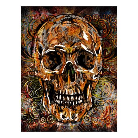 Orange Patterned Skull Painting Print Wrapped Canvas 24w X 31h X