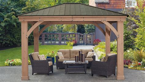 Wood roofing comes in two style types wood shingles or wood shakes. 12 x 14 WOOD GAZEBO WITH ALUMINIUM ROOF - Yardistry