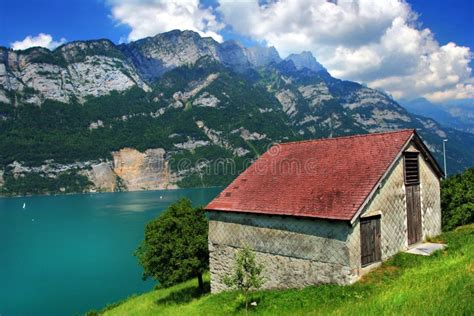 Swiss Mountains Lake Walensee Switzerland Stock Image Image Of