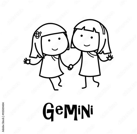 Gemini Zodiac A Hand Drawn Vector Cartoon Doodle Illustration Of