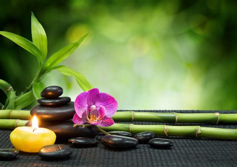 Candle Stones Orchid Bamboo Spa Zen Hd 340338 Hd Wallpaper