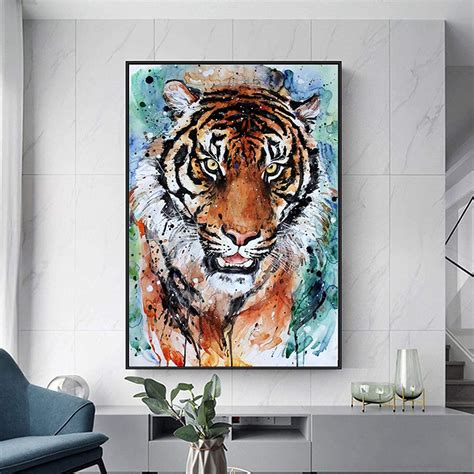 Prints Wall Abstract Tiger Art Painting On Canvas Animal Colorful