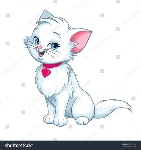 Vector Happy Cute Fun White Kitten Stock Vector 205731904 Shutterstock