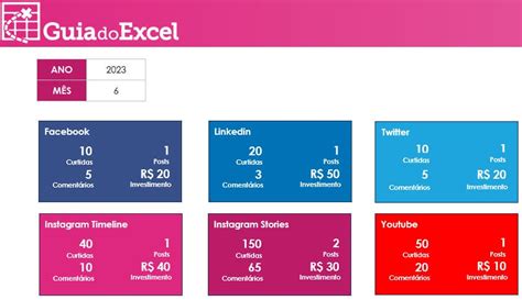 Planilha de Calendário de Publicações Redes Sociais Guia do Excel