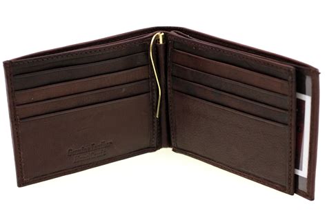 Mens Leather Money Clip Wallet Bifold Center Flap 2 Ids 2 Bill Sections