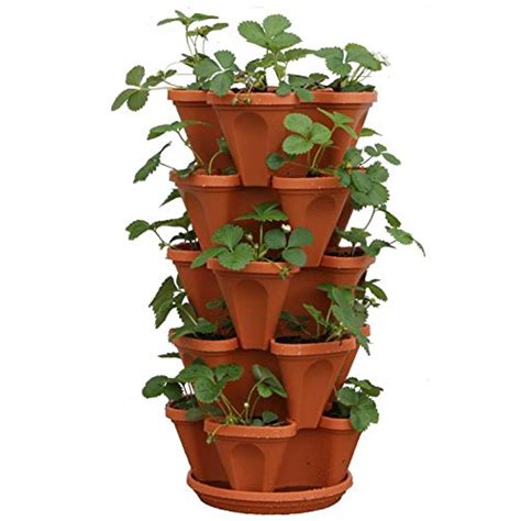 Mr Stacky 5 Tier Strawberry Planter Pot 5 Pots Terracotta Orange