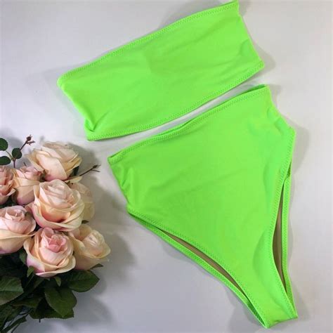 Lime Green High Waist Cheeky Bathing Suit Etsy Bathing Suits Cheeky