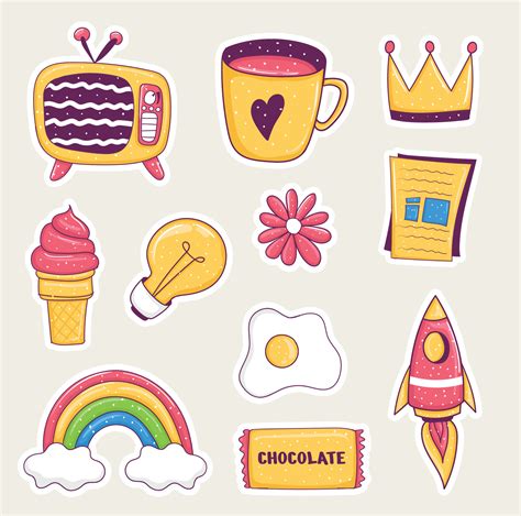 Set Of Colorful Hand Drawn Cute Stickers 4339908 Vector Art At Vecteezy