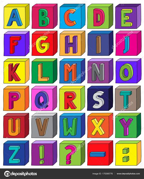 Colorful 3d Alphabet Blocks From Letter A To Z In A4 Sheet Stock Vector