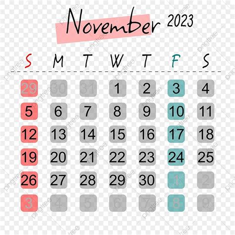 Calendário Novembro 2023 Com Várias Cores Png Calendário 2023