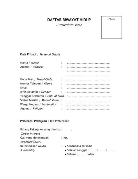Gambar Contoh Daftar Riwayat Hidup Untuk Lamaran Pekerjaan Terupdate
