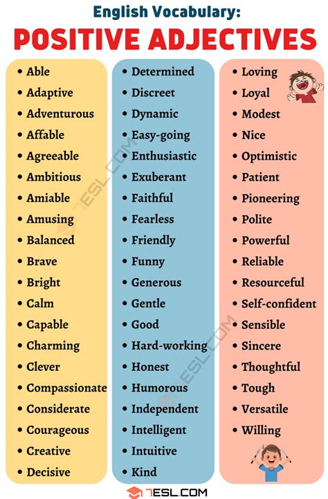 600 Positive Adjectives That Will Brighten Your Day 7esl Positive