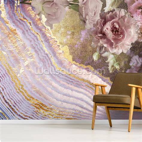 Metallic Floral Agate Wallpaper By Lara Skinner Wallsauce Uk