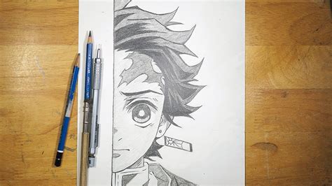 How To Draw Tanjiro Half Face Step By Step Youtube