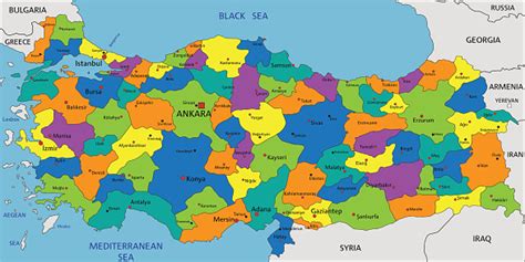 Colorful Turkey Political Map With Clearly Labeled Separated Layers