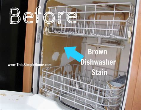 Automatic dishwasher detergent residue and hard water deposits can cause unsightly white spots on stainless steel pans and cookware. This Simple Home: How to Clean Brown Stains in Dishwasher