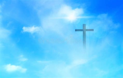 Christian Cross Appeared Bright In The Sky With Soft Fluffy Clouds The