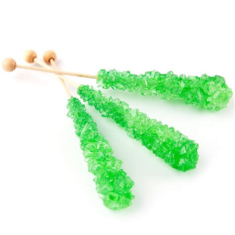 Large Wrapped Dark Green Rock Candy Crystal Sticks Green Apple Rock