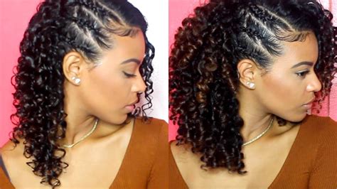 This hairstyle suits curl hair as the braid sits in reverse, and works well with textured hair. ChellisCurls | Wash & Go with 3 Side Braids - YouTube