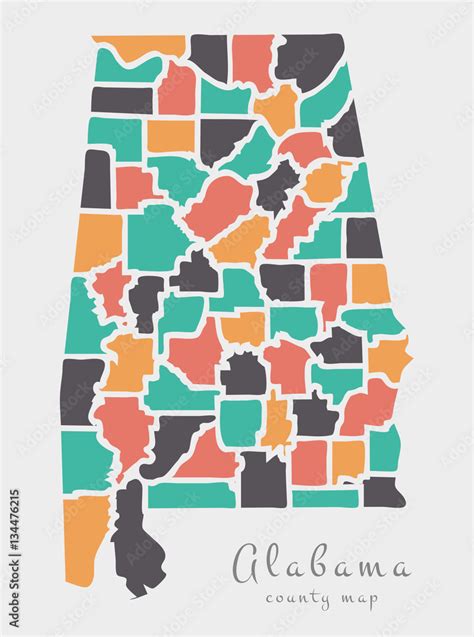 Vettoriale Stock Modern Map Alabama County Map Usa Round Shape