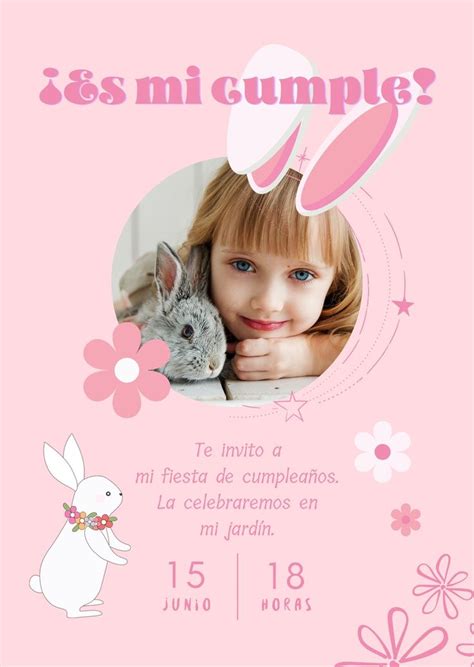 Invitación De Cumpleaños Infantil Rosa Plantillas De Canva Canvas