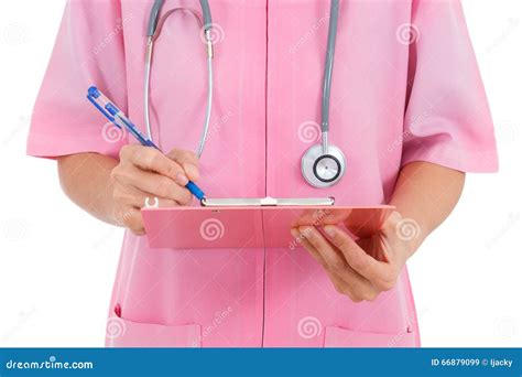 Nurse With Clipboard And Pen Isolated On White Stock Image Image Of