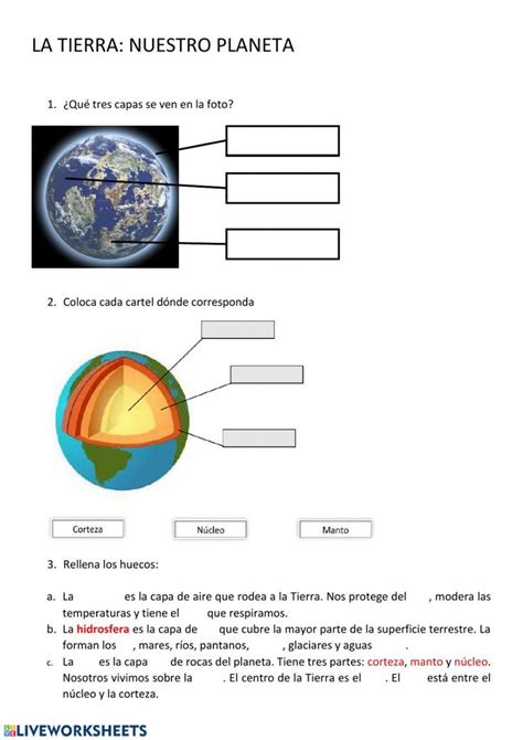 Partes De La Tierra Worksheet Capas De La Tierra Actividades