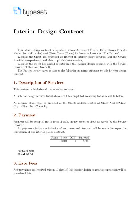 Free Interior Design Contract Template Printable Templates