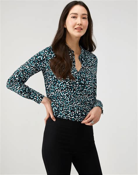 Teal Leopard Print Washed Silk Relaxed Blouse Pure Collection