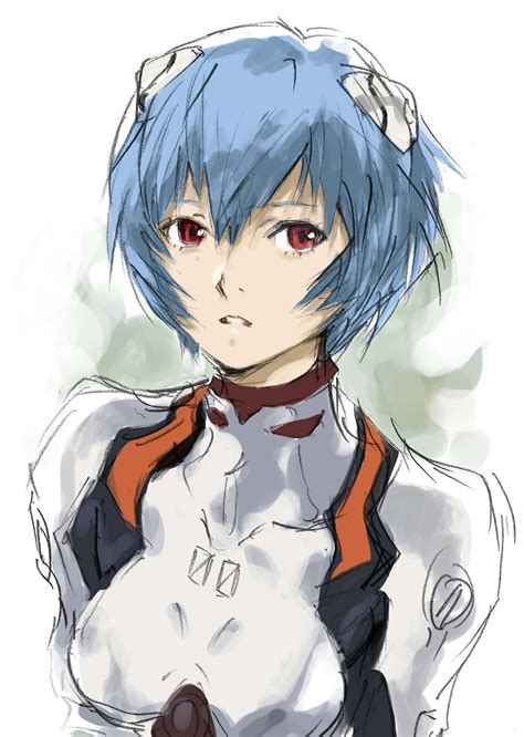 Yasuda Akira Ayanami Rei Neon Genesis Evangelion Absurdres Highres Blue Hair Plugsuit Red