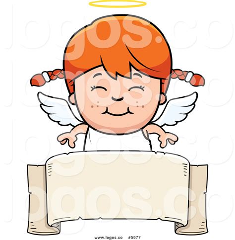 Royalty Free Vector Of A Logo Of A Smiling Red Haired Angel Girl Over A