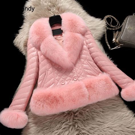 Pink Faux Fur Coat For Women New Casual Double Breasted Warm Thick